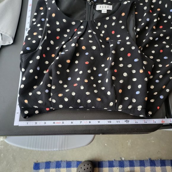 Elle Womens Sleeveless Pleated Polka Dot Midi Dress Size 6 Career Office Summer - Picture 7 of 11